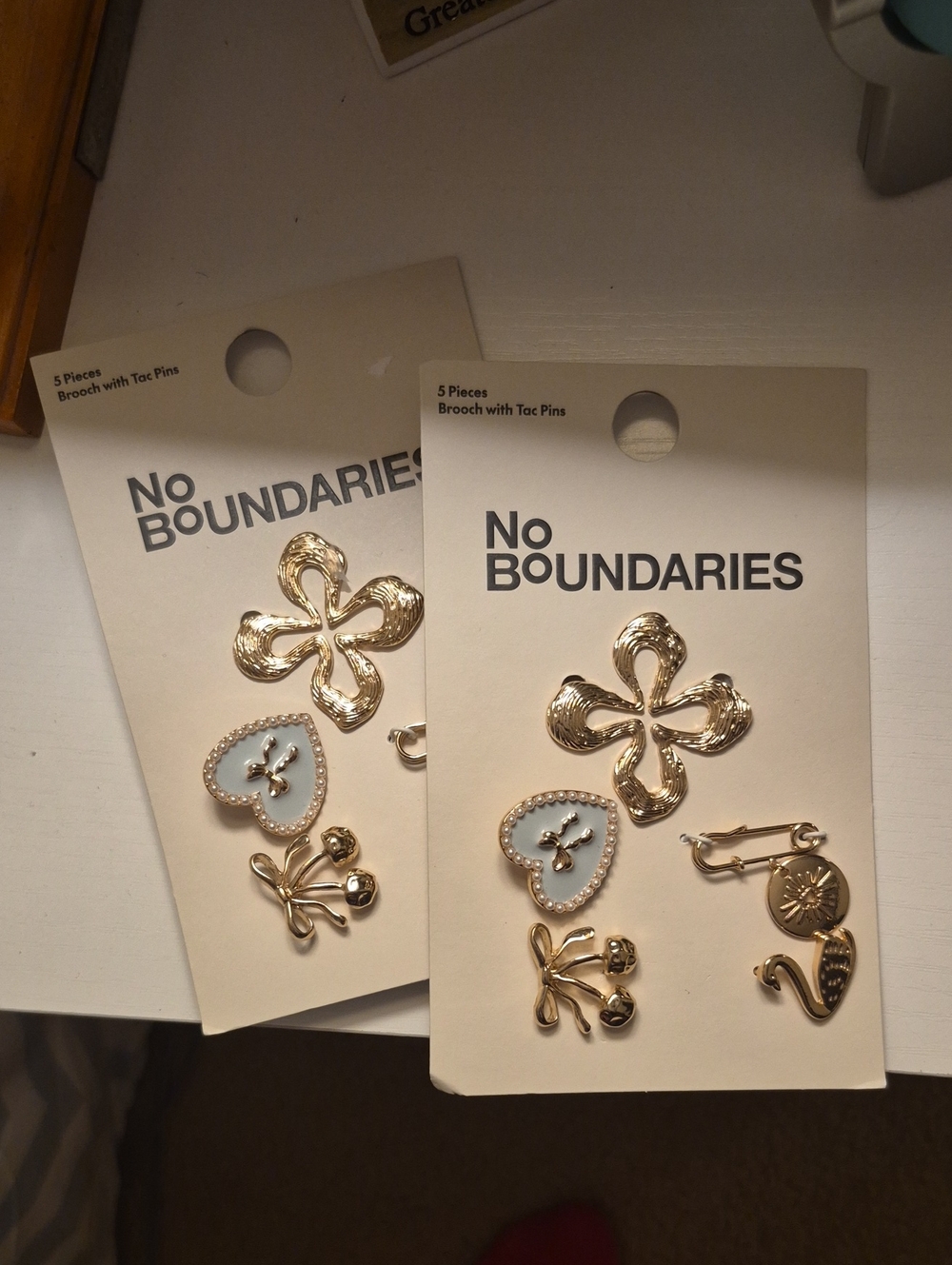 Nwt, 5 Piece Brooch Set. Two Sets